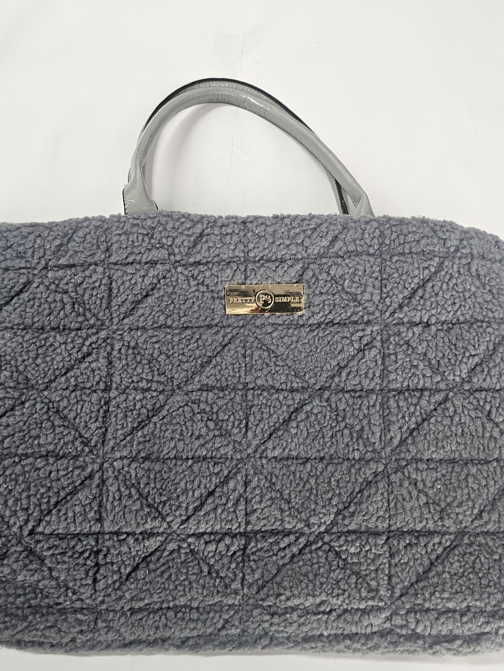 Gray Sherpa Tote Bag with Gold Plaque